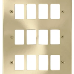 Click Scolmore Victorian Satin Brass 12 Gang GridPro Frontplate