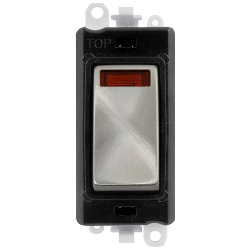 Click Scolmore Black Frame 20AX Satin Chrome Double Pole Switch With Neon Module - Image 2