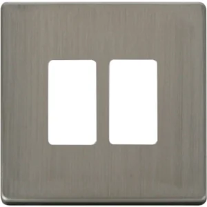 Click Scolmore Screwless Cover Plate Stainless Steel 2 Gang GridPro Frontplate