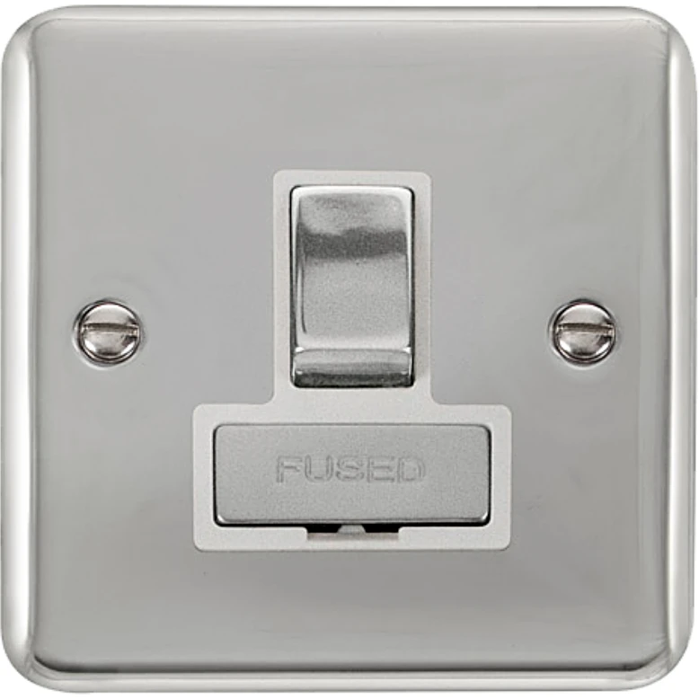 Click Scolmore Connection Unit Ingot DP Switched Fused 13A Polished Chrome White Insert
