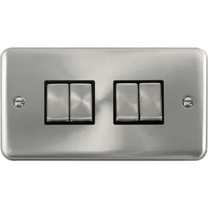 Click Scolmore Plate Switch Ingot 4 Gang 2 Way 10Ax Satin Chrome Black Insert