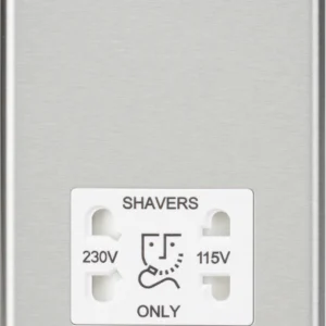 Knightsbridge MLA 115-230V Dual Voltage Shaver Socket with White Insert - Rounded Edge Brushed Chrome