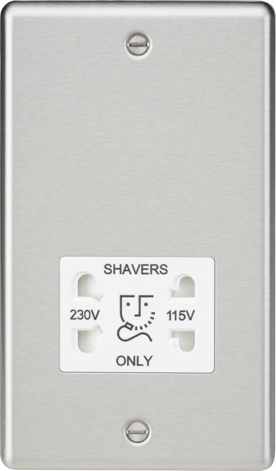 Knightsbridge MLA 115-230V Dual Voltage Shaver Socket with White Insert - Rounded Edge Brushed Chrome