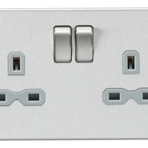 Knightsbridge MLA Flat plate 13A 2G DP switched socket - brushed chrome with grey insert
