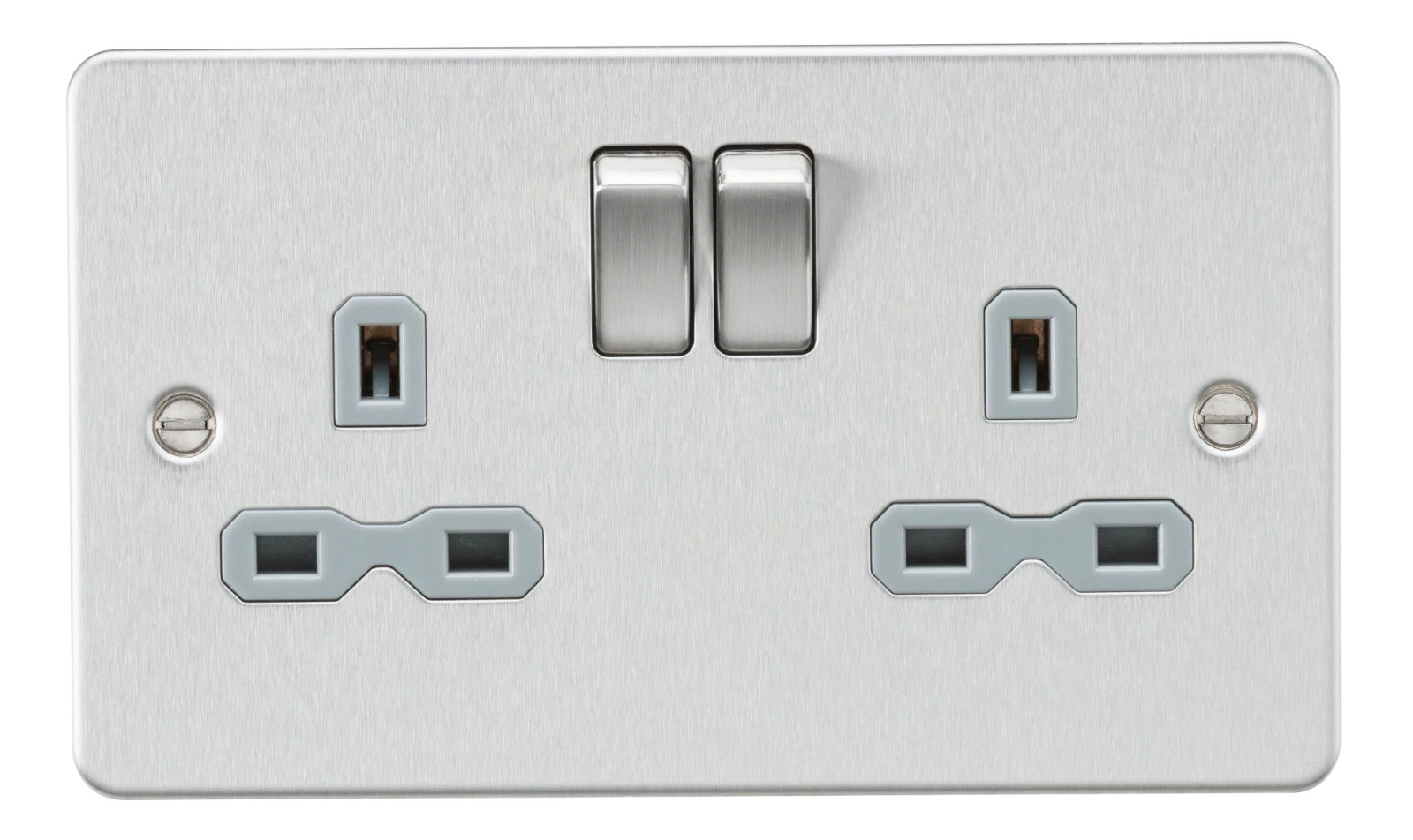 Knightsbridge MLA Flat plate 13A 2G DP switched socket - brushed chrome with grey insert - Image 2