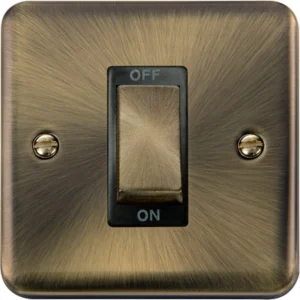 Click Scolmore Control Switch Ingot 1 Gang DP 45A Antique Brass Black Insert
