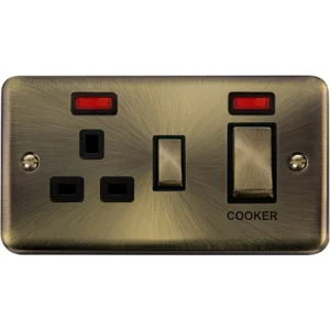 Click Scolmore Cooker Control Unit Ingot 2 Gang DP 13A DP SWD Skt& 45A Antique Bras