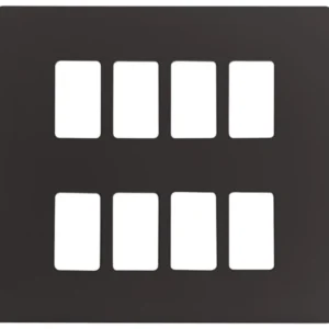 Click Scolmore Screwless Cover Plate Matt Black 8 Gang GridPro Frontplate