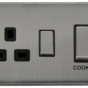 Click Scolmore Cooker Control Unit Ingot 2 Gang DP 13A DP SWD Socket 45A Stainless Steel