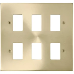Click Scolmore Victorian Satin Brass 6 Gang GridPro Frontplate