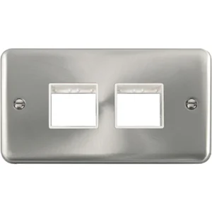 Click Scolmore Front Plate 2 Gang 4 Aperture 2X2 Satin Chrome White Insert