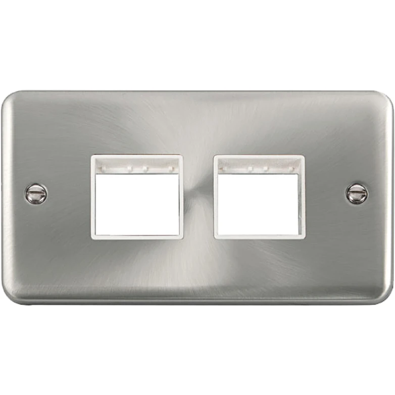 Click Scolmore Front Plate 2 Gang 4 Aperture 2X2 Satin Chrome White Insert - Image 2