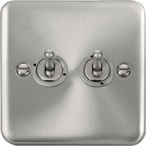 Click Scolmore Toggle Switch 2 Gang 2 Way 10Ax Satin Chrome Black&White Gasket