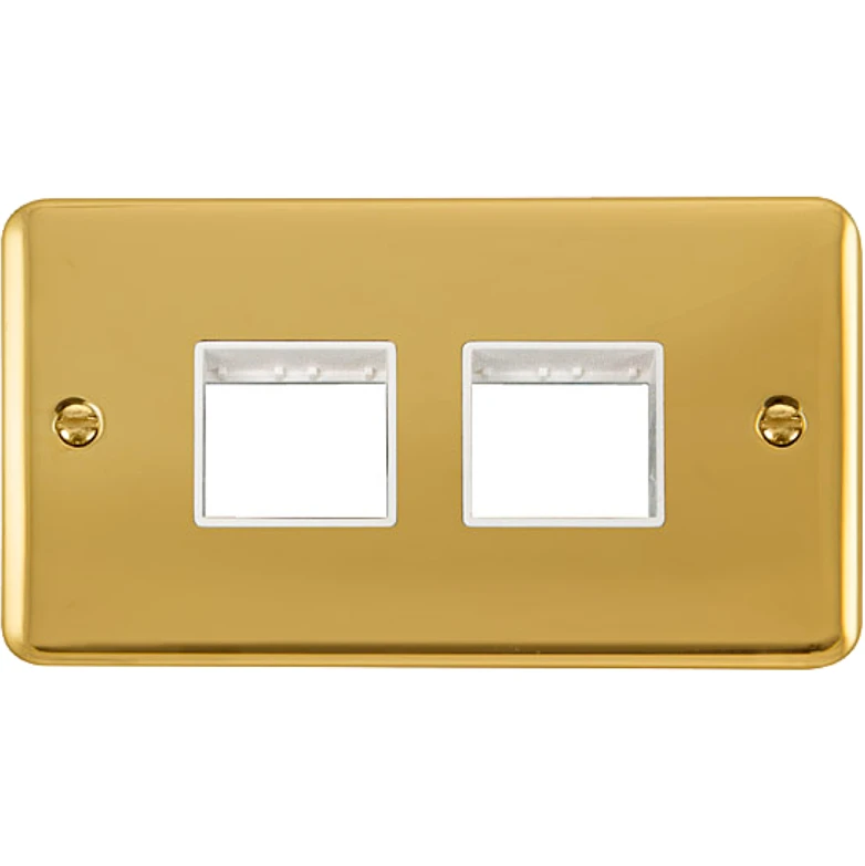 Click Scolmore Front Plate 2 Gang 4 Aperture 2X2 Polished Brass White Insert