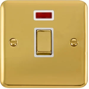 Click Scolmore Switch Ingot DP Neon 20A Polished Brass White Insert