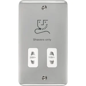 Click Scolmore Shaver Socket Dual Voltage 115/230V Polished Chrome White Insert