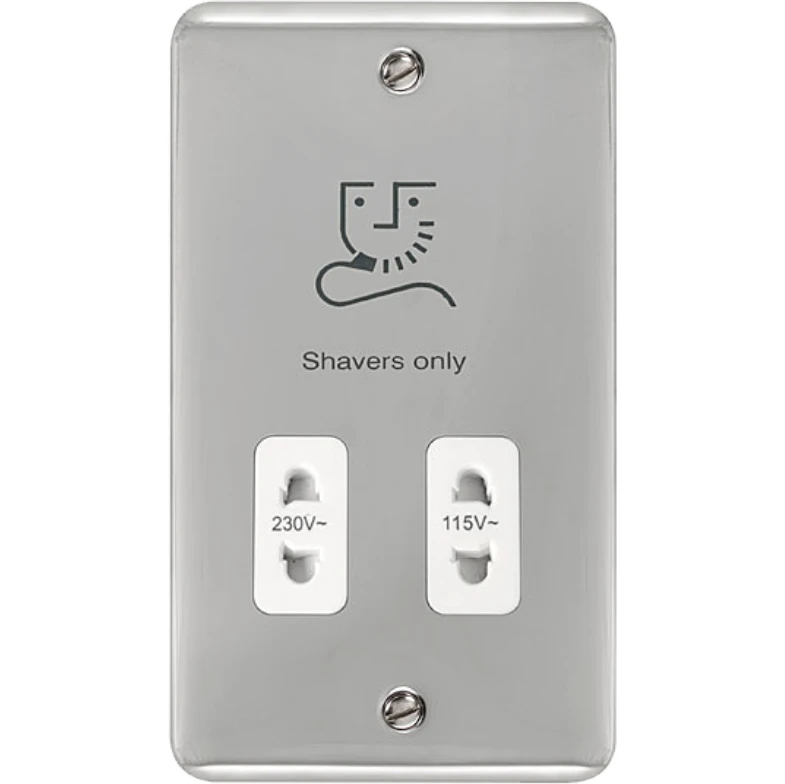 Click Scolmore Shaver Socket Dual Voltage 115/230V Polished Chrome White Insert - Image 2