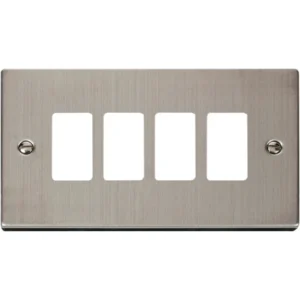 Click Scolmore Victorian Stainless Steel 4 Gang GridPro Frontplate