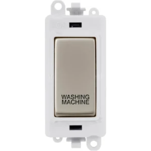 Click Scolmore Washing Machine Laser Etched Legend Polar White Frame 20AX Pearl Nickel Double Pole Switch Module