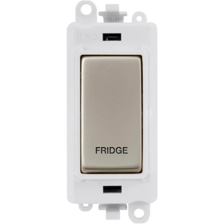 Click Scolmore Fridge Laser Etched Legend Polar White Frame 20AX Pearl Nickel Double Pole Switch Module