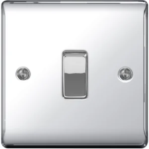 Newlec Switch Plate Intermediate Decorative Raised Edge 1 Gang 10A Polished Chrome