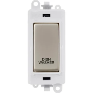 Click Scolmore Dishwasher Laser Etched Legend Polar White Frame 20AX Pearl Nickel Double Pole Switch Module