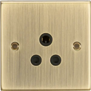 Knightsbridge MLA 5A Unswitched Socket - Square Edge Antique Brass Finish with Black Insert
