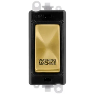 Click Scolmore Washing Machine Laser Etched Legend Black Frame 20AX Satin Brass Double Pole Switch Module