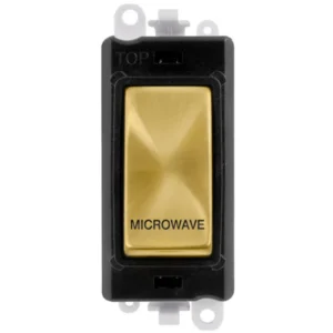Click Scolmore Microwave Laser Etched Legend Black Frame 20AX Satin Brass Double Pole Switch Module
