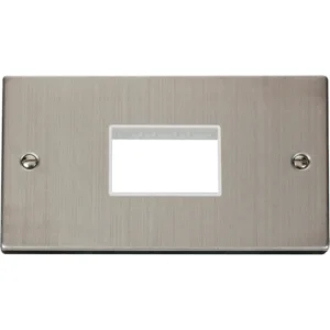 Click Scolmore Victorian Stainless Steel White Insert 2 Gang MiniGrid Unfurnished Plate 3 Apertures