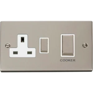 Click Scolmore Switch DP 13A Switched Socket 45A Pearl Nickel White Insert Victorian