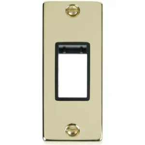 Click Scolmore MiniGrid Victorian Polished Brass 1 Gang 1 Aperture Deco Unfurnished Architrave Plate Black Insert