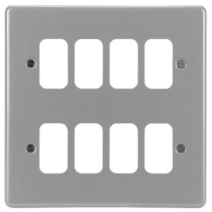 Hager Grid Plate 8 Gang Backbox Knockouts Grey Metalclad