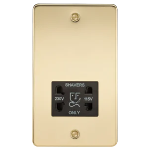Knightsbridge MLA Flat Plate 115/230V dual voltage shaver socket - polished brass with black insert