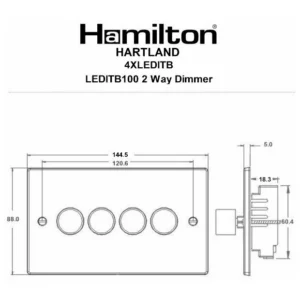 Hamilton Dimmer Switch 4 Gang LED 2 Way Push On/Off 100W 85X145mm Bright