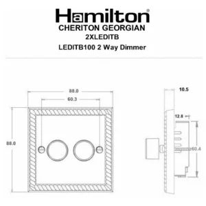 Hamilton Dimmer Switch 2 Gang LED 2 Way Push On/Off 100W 88X88mm Polished B