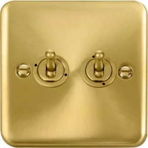 Click Scolmore Toggle Switch 2 Gang 2 Way 10Ax Satin Brass Black&White Gasket