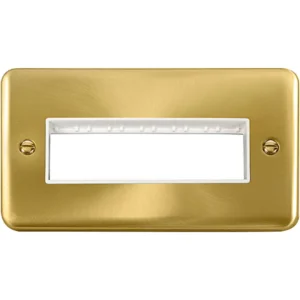 Click Scolmore Front Plate 2 Gang 6 Aperture In Line Satin Brass White Insert
