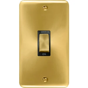 Click Scolmore Control Switch Ingot 2 Gang DP 45A Satin Brass Black Insert