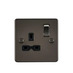 Knightsbridge MLA Flat plate 13A 1G DP switched socket - gunmetal with black insert