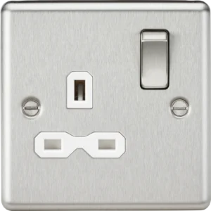 Knightsbridge MLA 13A 1G DP Switched Socket with White Insert - Rounded Edge Brushed Chrome