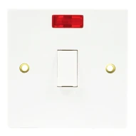 Newlec White Square Edge 20A Double Pole Switch With Neon