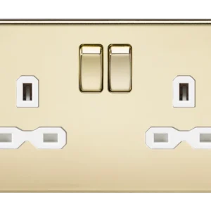 Knightsbridge MLA Screwless 13A 2G DP switched socket - polished brass with white insert