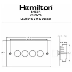 Hamilton Dimmer Switch 4 Gang LED 2 Way Push On/Off 100W 86X146mm Antique B