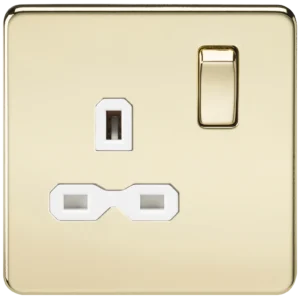 Knightsbridge MLA Screwless 13A 1G DP switched socket - polished brass with white insert