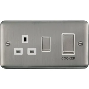 Click Scolmore Cooker Control Unit Ingot 2 Gang DP 13A DP SWD Socket 45A Stainless Steel