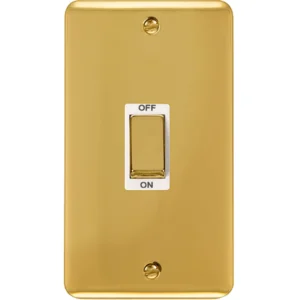 Click Scolmore Control Switch Ingot 2 Gang DP 45A Polished Brass White Insert