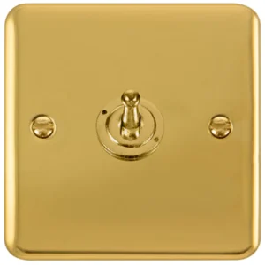 Click Scolmore Toggle Switch 1 Gang 2 Way 10Ax Polished Brass Black&White Gaske