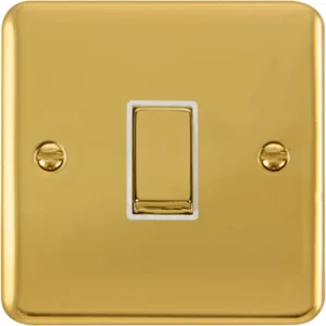 Click Scolmore Plate Switch Ingot 1 Gang Intermediate 10Ax Polished Brass White Insert