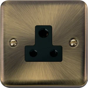 Click Scolmore Socket 1 Gang UnSwitched Round Pin 5A Antique Brass Black Insert